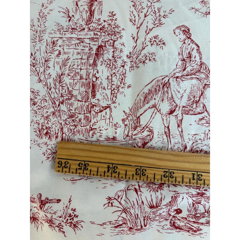 Vintage Red Toile Valance Set of 3‎ French Country Scenic Cotton Curtains